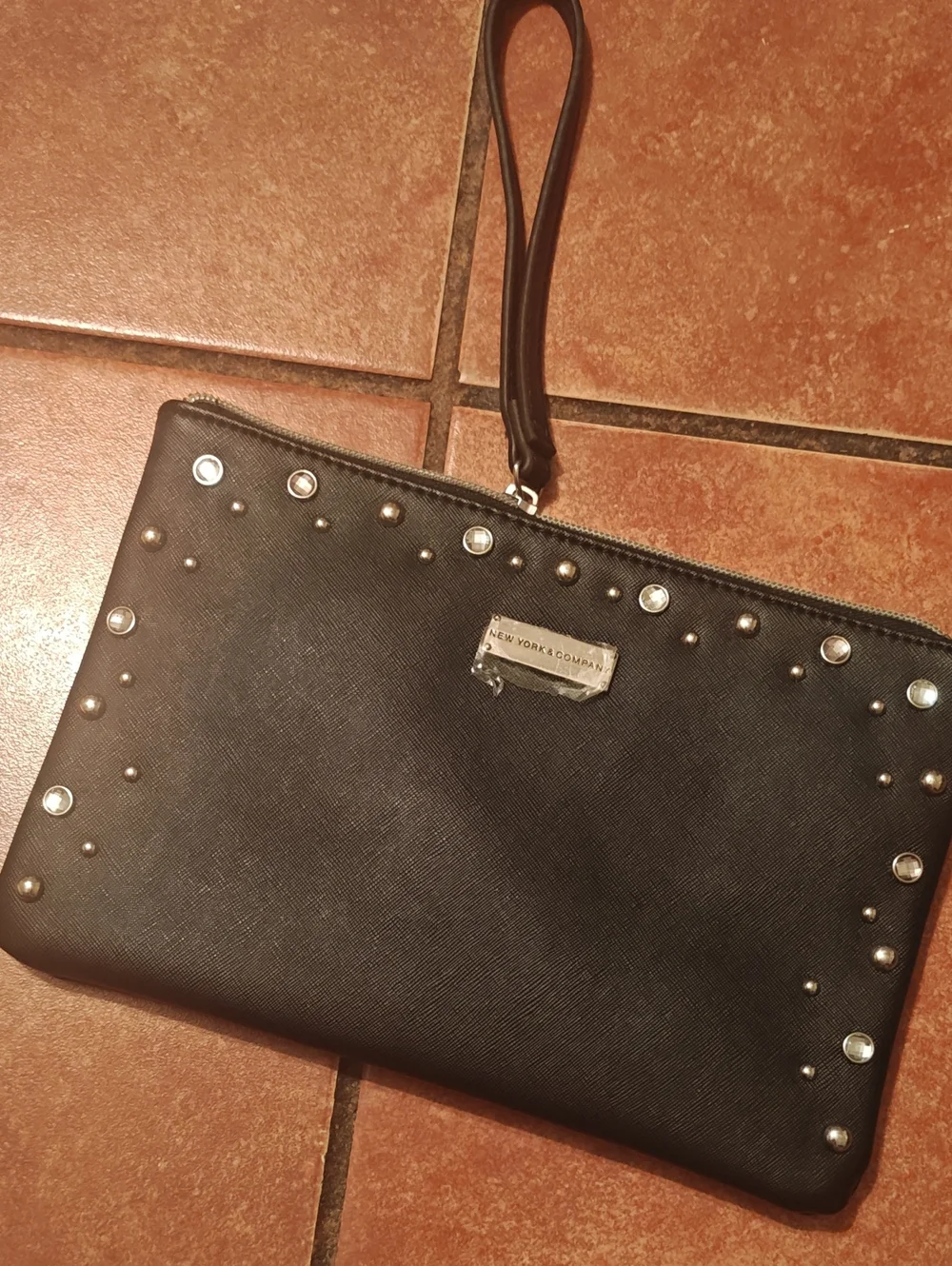 New York & Company Black Studded Wristlet Clutch